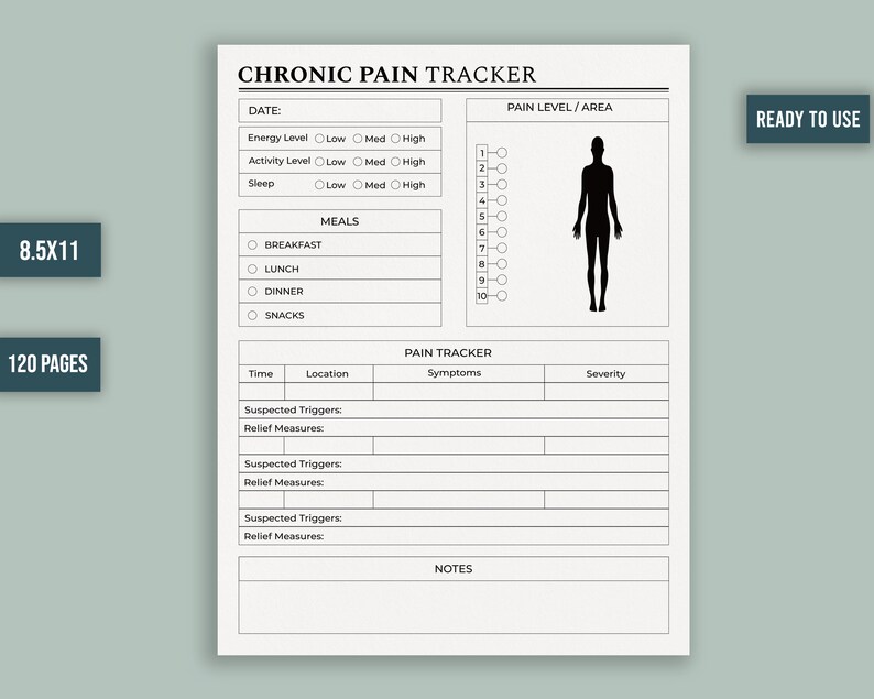 Chronic Pain Tracker 8.5x11 Inches KDP Interior Template Low Content ...