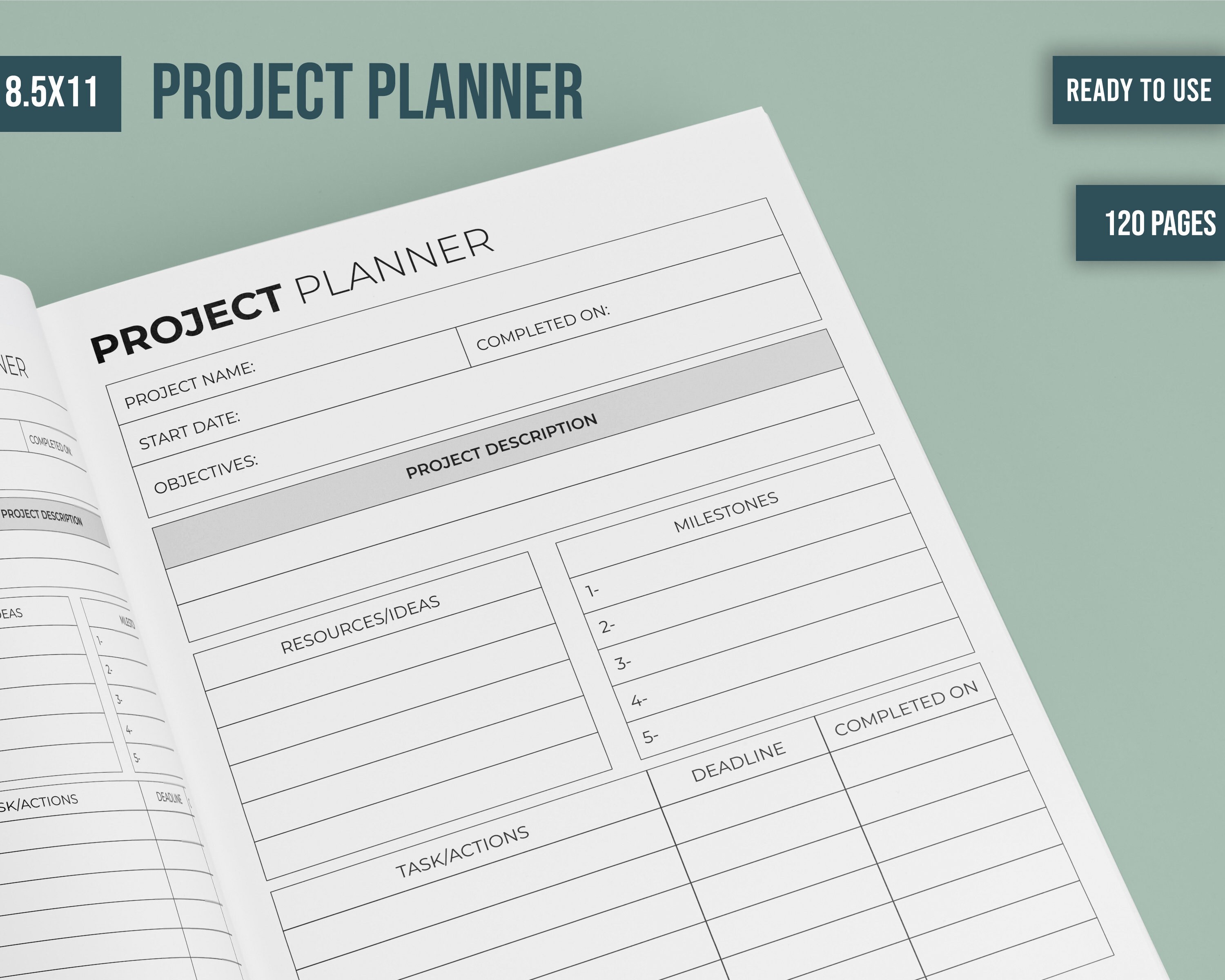 Project Planner 8.5x11inches Printable Template Ready to Upload PDF ...