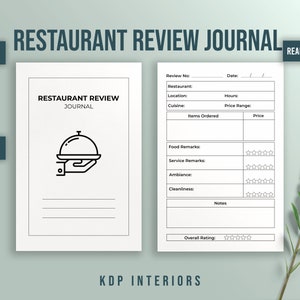 Restaurant Review Journal 6x9Inches Ready to Upload PDF commercial use KDP Interior Template Low Content Book Food Lover Review Planner