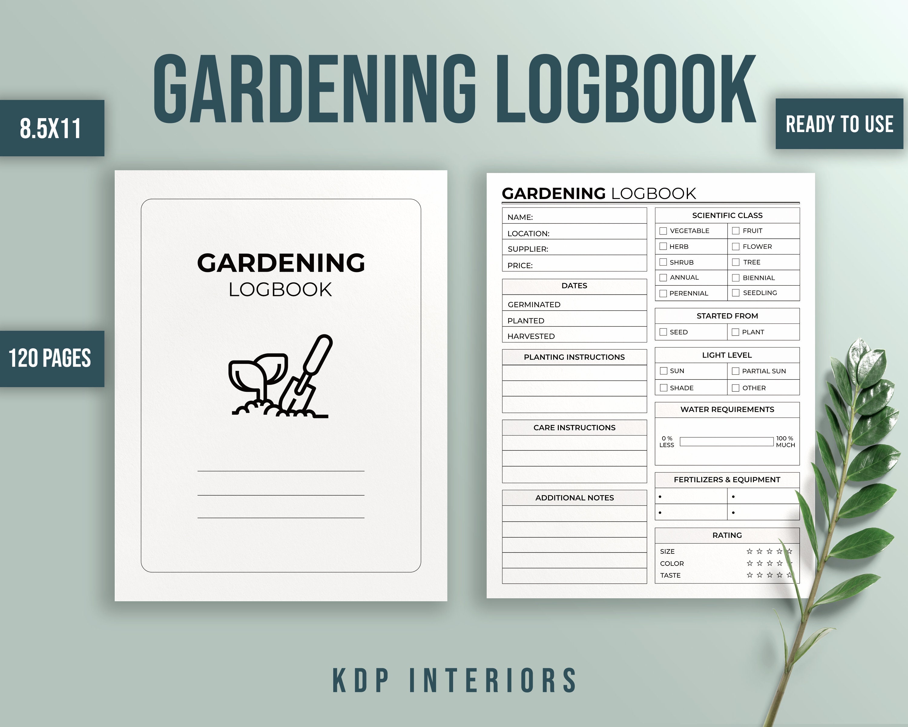 Gardening Logbook, Garden Planner, Gardening Organizer 8.5x11 Inches 120 Pages Ready to Upload ...