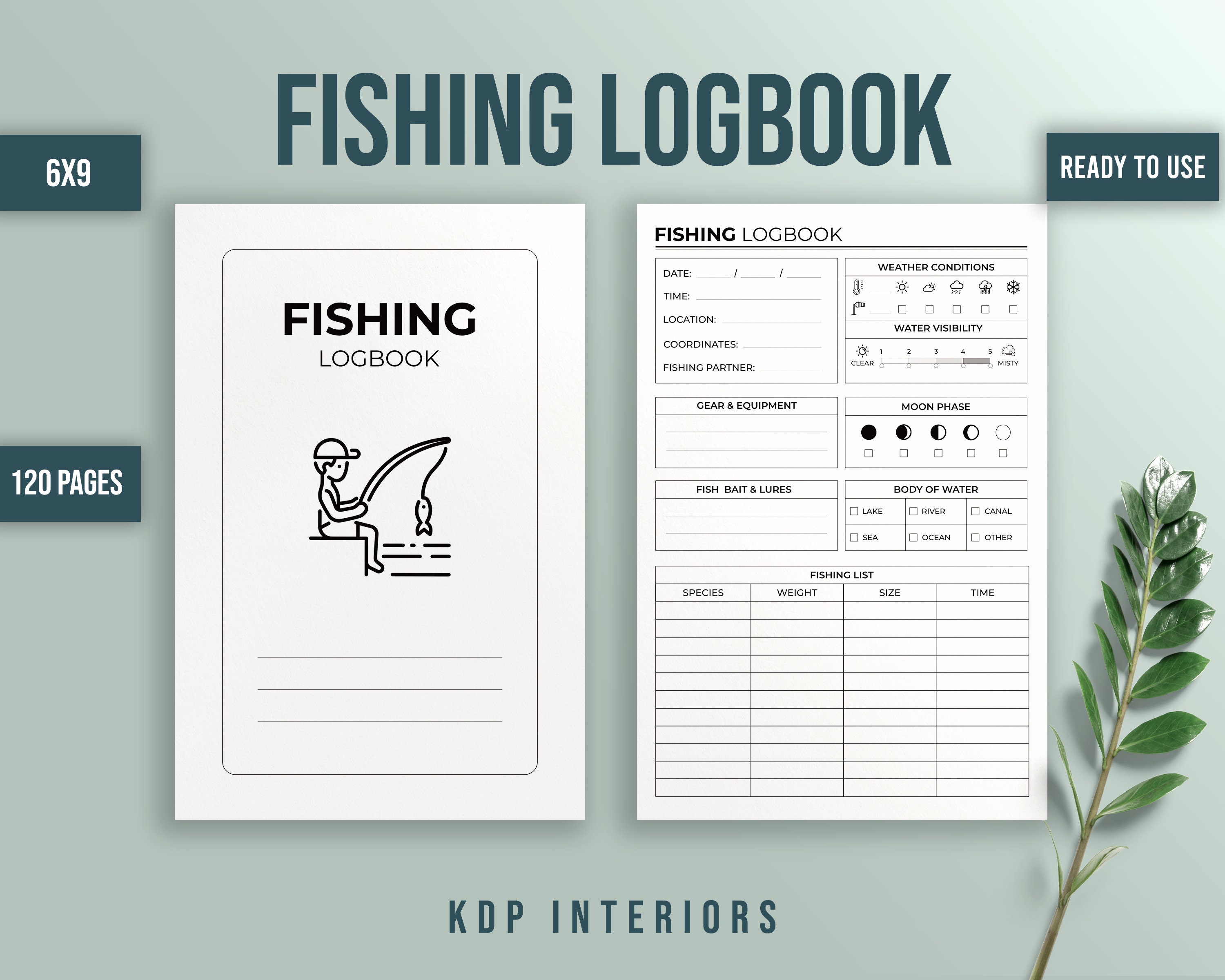 Fishing Logbook 6x9 Inches Ready to Upload PDF Commercial Use KDP