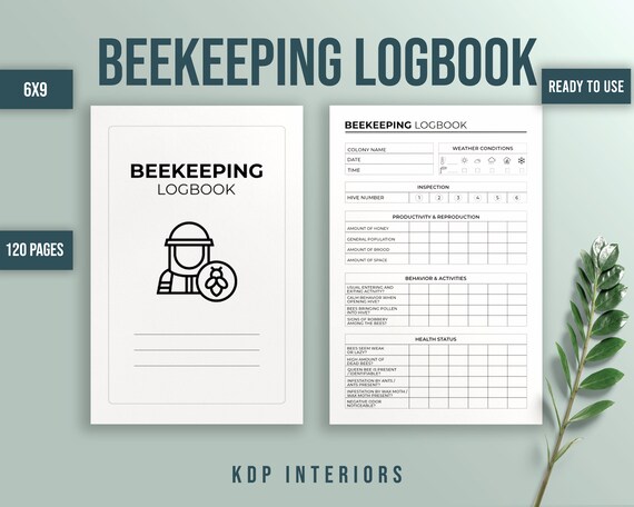 Beekeeping Log Book 120 pages 6x9 inches Ready to Upload PDF used as Low Content Planner tracker or Log Book KDP Beehive Tracker
