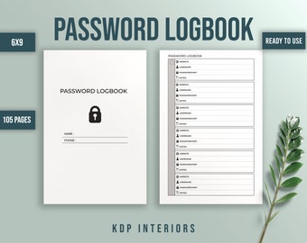 Password Log Book KDP Interior Commercial Use Ready to Upload PDF KDP Planner Kdp Template 105 Pages 6x9 Inches Password Tracker
