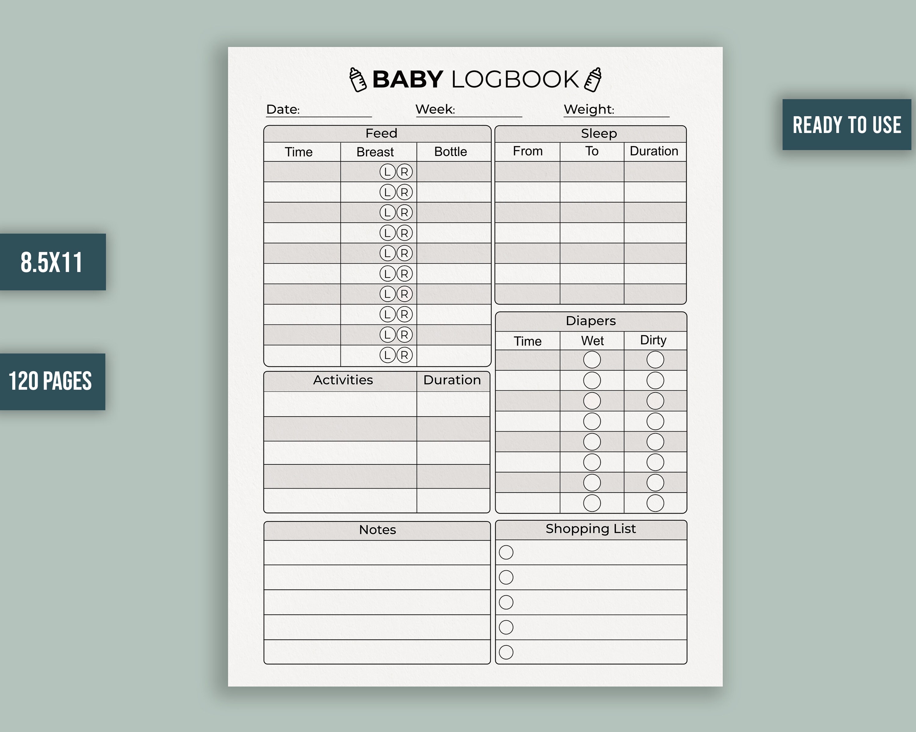 Baby Logbook 8.5x11 Inches 120 Pages Ready to Upload PDF Baby Etsy UK