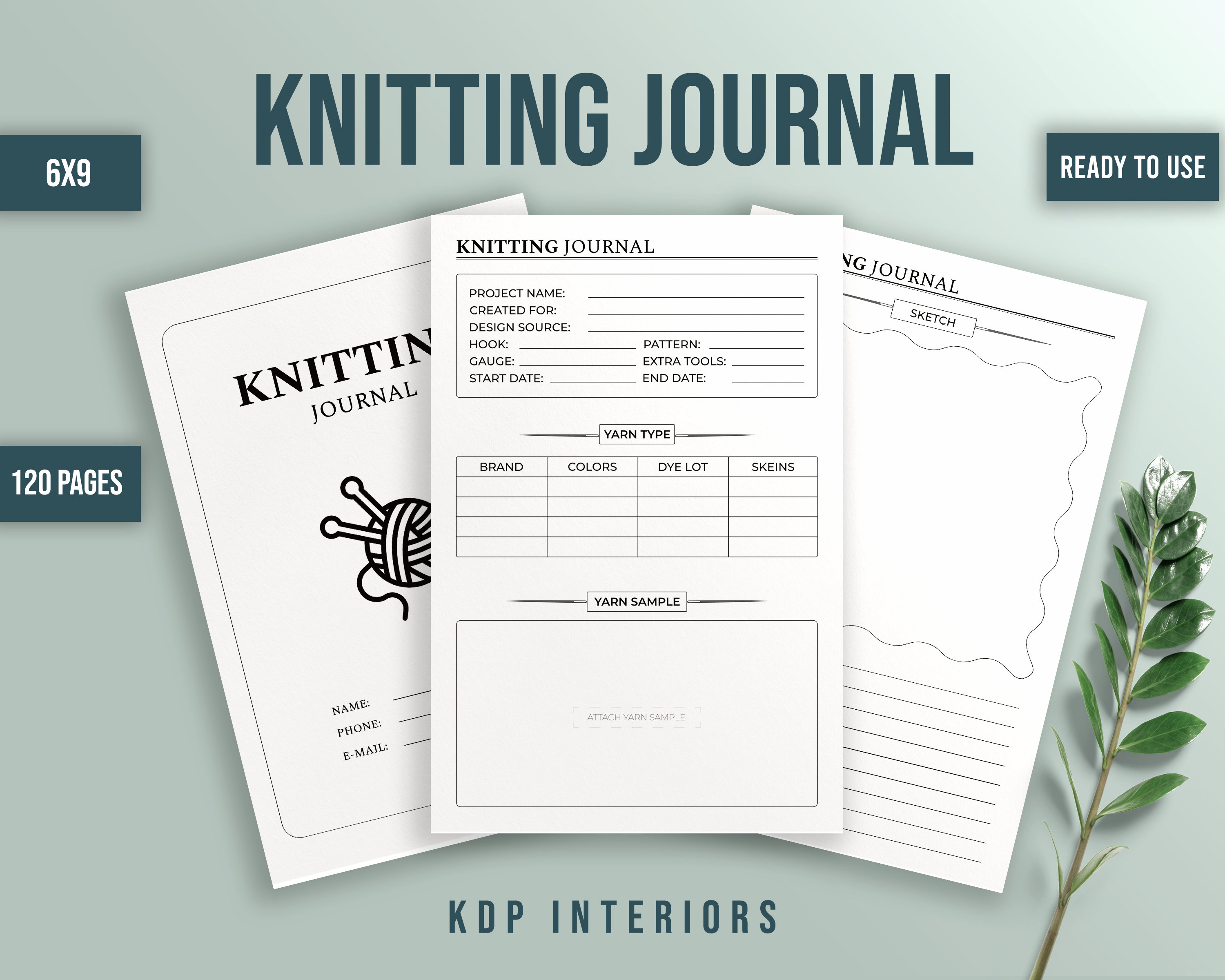 Knitting Journal 6x9 Inch Ready to Upload PDF 120 Pages Knitting Monthly  Planner Knitter's Daily Journal KDP Interiors Template  KDP 