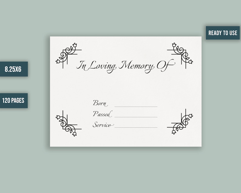 Funeral Guest Book Memorial Guest Book KDP Interior Template 8.25x6 ...