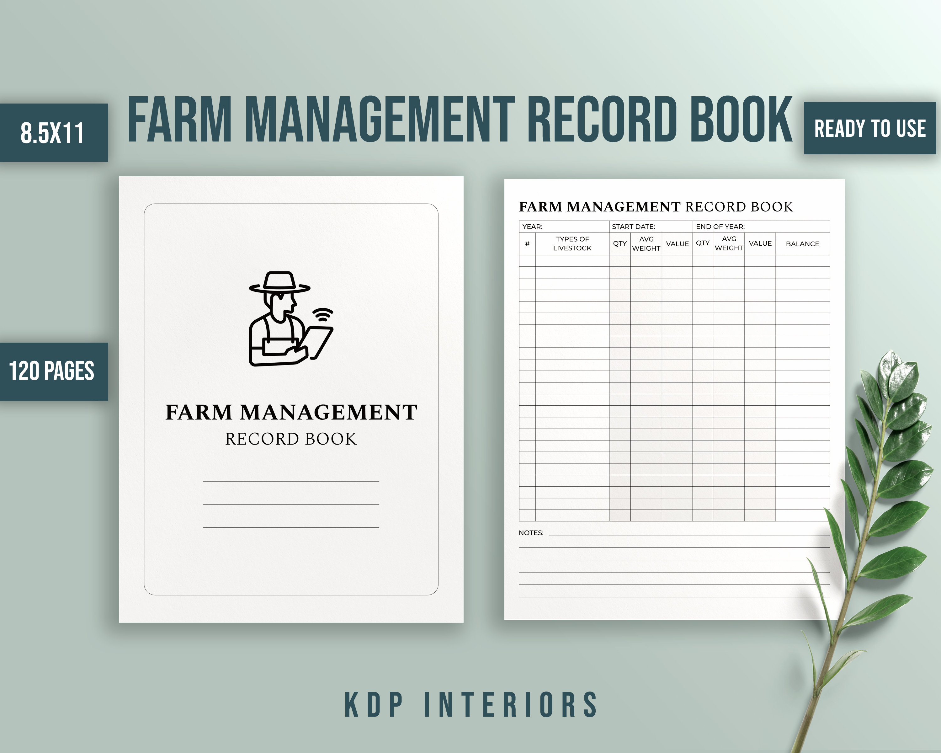 Farm Management Record Book 8.5x11 Inches 120 Pages Ready to