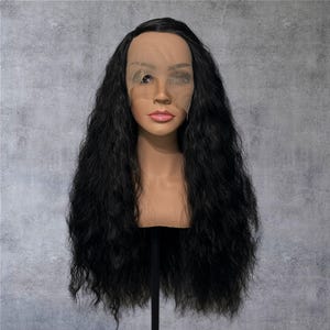 Long Dark Wavy Wig with Side Part, Fantasy Wig, Cosplay Wig. Lace Front Wig, Fairy Wig, Mermaid Wig, Synthetic Wig, Viking Wig,