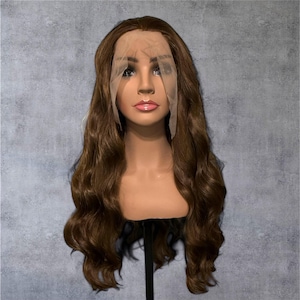 Long Brown Wavy Wig, Lace Front Wig, Synthetic Wig, Fantasy Wig, Cosplay Wig