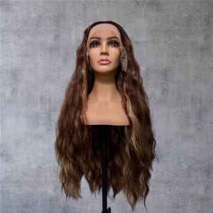 Long Warm  Brown Wavy Wig, Fantasy Wig, Cosplay Wig. Lace Front Wig, Fairy Wig, Mermaid Wig, Synthetic Wig, Viking Wig,