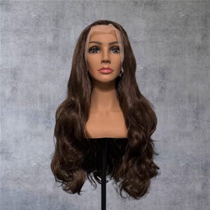 Long Medium/Dark Brown Wig w/ Some Soft Curls, Fantasy Wig, Cosplay Wig, Lace Front Wig, Fairy Wig, Mermaid Wig, Synthetic Wig, Viking Wig,