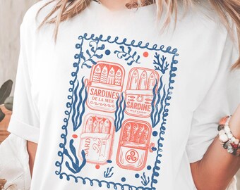 Comfort Colors  Shirt, Coastal Aesthetic Gift, Fisherman Aesthetic, Sardines T-shirt, Tinned Fish  Shirt, Retro Sardines, Seafood Lover