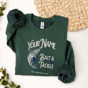 Custom Fishing Hoodie, Vintage Printed Hooded Sweatshirt, Personalized Sweatshirt for Dad/ Boyfriend Fisherman, Custom Bait & Tackle shirt