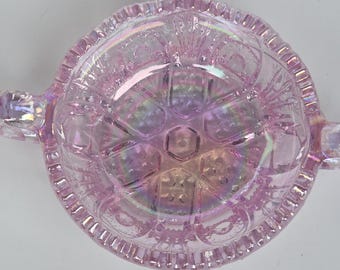 L.E Smith pink iridescent 2 handled dish