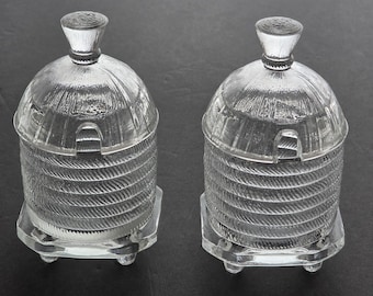 Bee hive honey glass jar with lid slot Pair