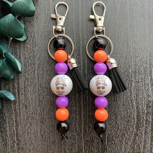 Spooky Mama Keychain | Halloween Keychain | Spooky Mama | Halloween Accessory | Black | Orange | Purple | Beaded Keychain | Acrylic Keychain