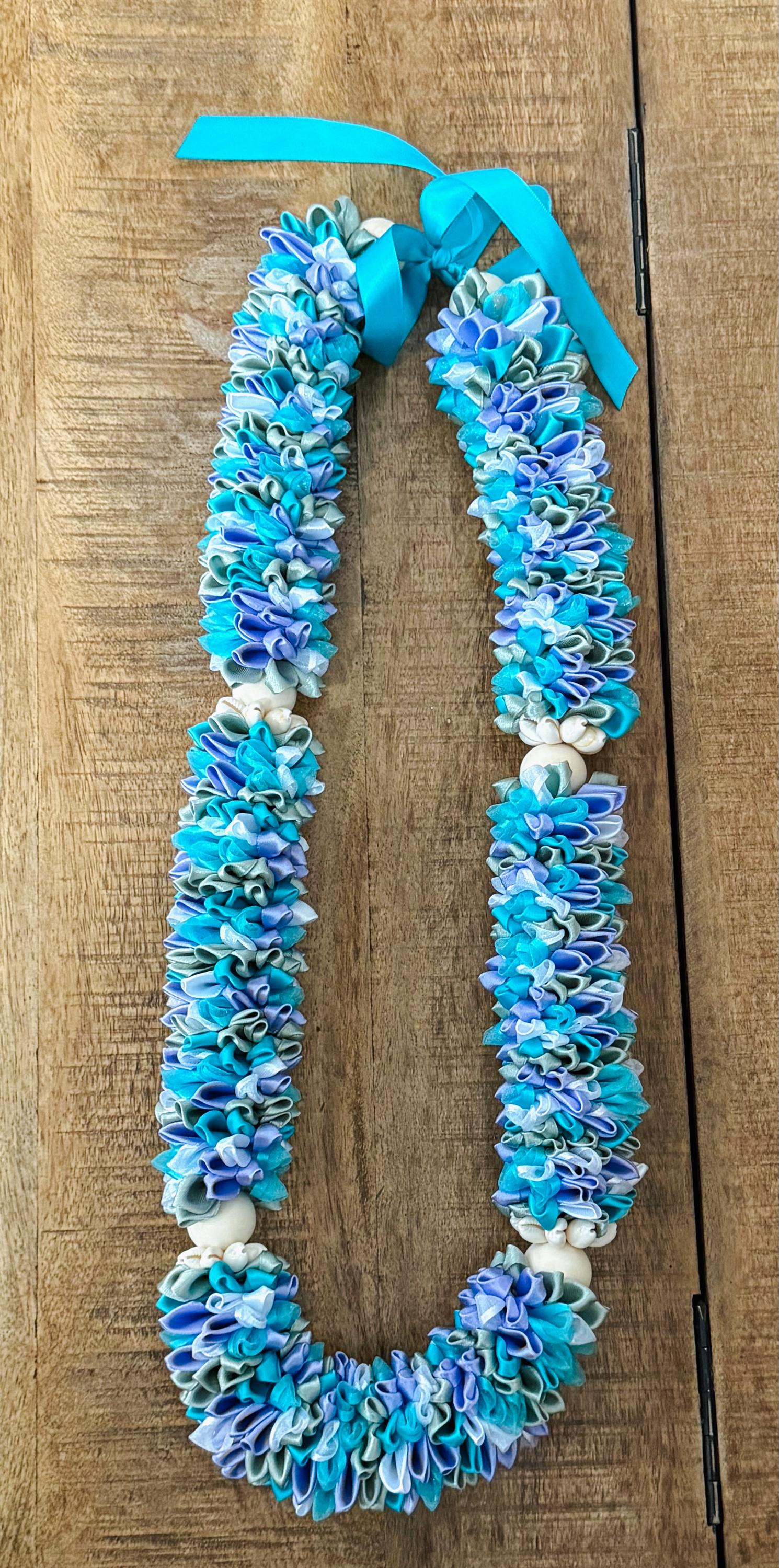 Light Purple/aqua Blue/sage Green and White Ribbon Flower Lei With ...