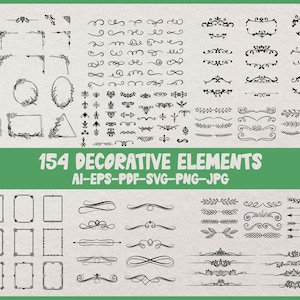 Decorative Elements Svg, Flourishes Svg, Swirls Svg, Ornaments Svg, Text Divider Svg, Dividers Borders Svg, Silhouette, Digital Download