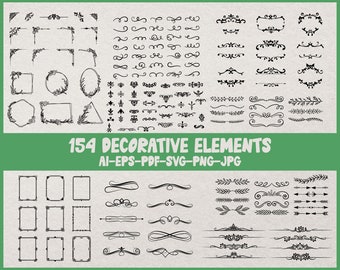 Decorative Elements Svg, Flourishes Svg, Swirls Svg, Ornaments Svg, Text Divider Svg, Dividers Borders Svg, Silhouette, Digital Download