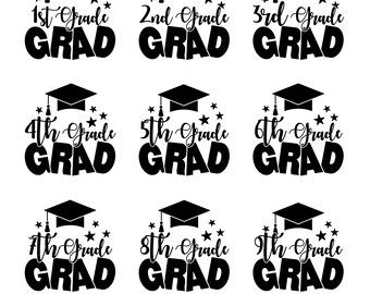 Grados Grad Bundle Svg, Graduación Svg, Regreso a la escuela Svg, Descarga digital, Grad Cap Svg, Imprimible, Niños Graduación Svg, Svg Cut Files