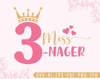 Miss Threenager Svg, 3rd Birthday Svg, Happy Birthday Svg, Birthday Svg, My Birthday Svg, Birthday Girl Svg, Svg Cut File, Digital Download