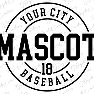 Baseball Mascot Svg, Your City Svg, Baseball Svg, Digital Download, Team Spirit Svg, Your Team Svg, Custom Svg, Sports Svg, Svg Cut File