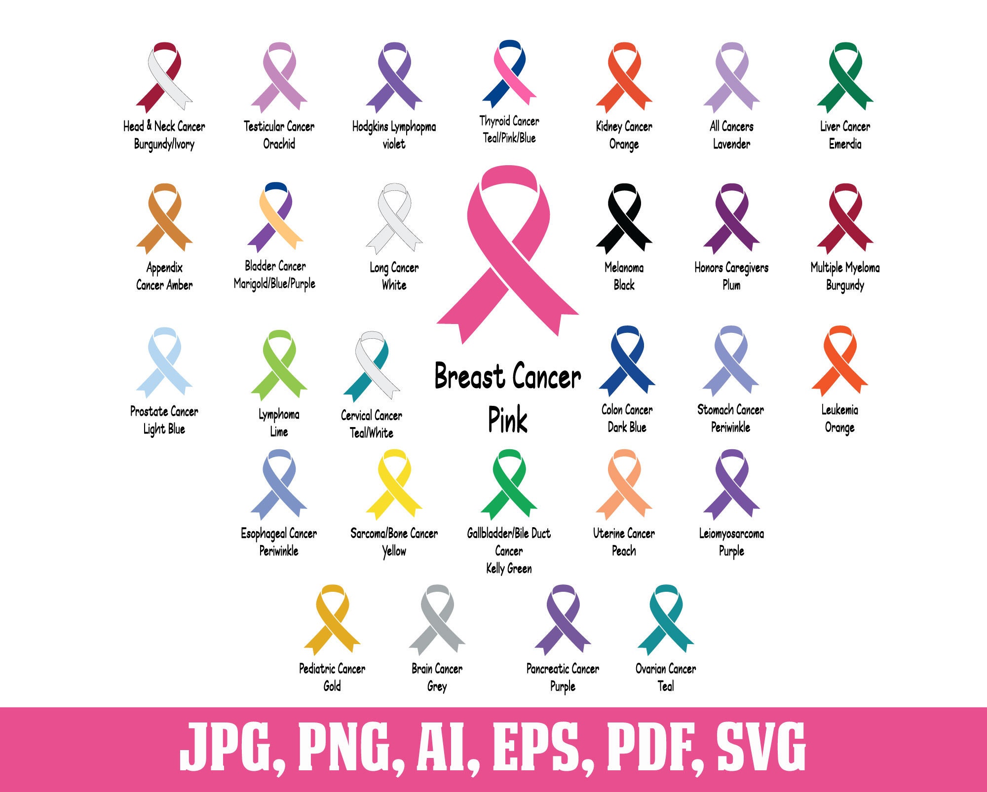 Cancer Ribbon 29 Different Cancer Ribbon Svg Cricut Svg 29 Etsy
