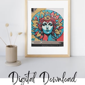 Urban Oracle – Graffiti Goddess Digital Art Print – 8x10 Bold Portrait Wall Art | Printable Download