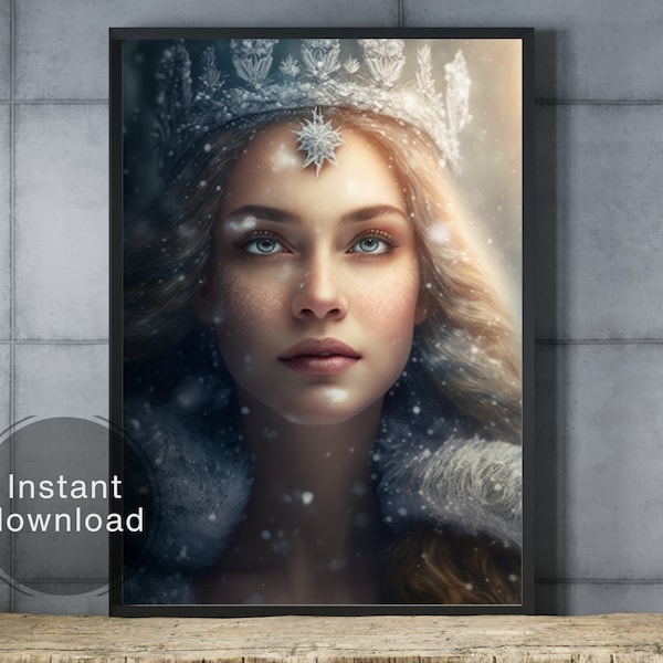 Reina de las nieves / Arte de la mujer de invierno / Descarga digital / La reina de las nieves imprimible / Cartel de mujer hermosa / Decoración del hogar de invierno