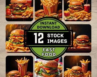 Fotos de hambúrgueres e batatas fritas, downloads digitais de fast food