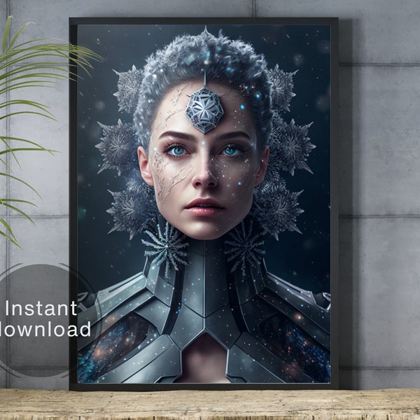 Futuristic Snow Queen Digital | Winter Wall Art | Queen Art Printable | Digital Download | Instant Download | Snow White wall decor