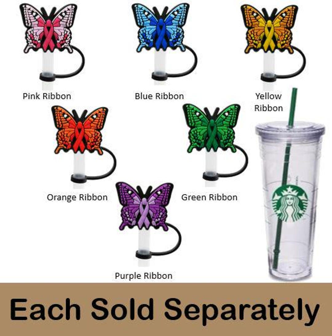 Straw Topper Breast Cancer Butterflies, Cancer Awareness Straw Cover ...