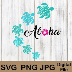 Sea Turtle Aloha SVG files, Cricut Silhouette, Summer Beach Ocean Hawaii. Shirts, Sublimation, jpg png Clipart, Sticker, Digital Download