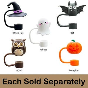 Halloween Straw Topper, Ghost, Witch Hat, Owl, Pumpkin, Bat, Halloween Tumbler Accessories, Halloween Stanley, Personalized, Tumbler