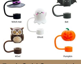 Halloween Straw Topper, Ghost, Witch Hat, Owl, Pumpkin, Bat, Halloween Tumbler Accessories, Halloween Stanley, Personalized, Tumbler