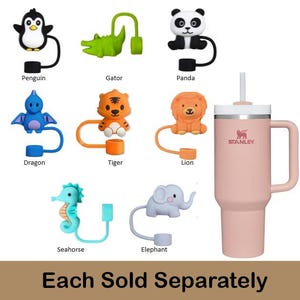Straw Topper, Beach Accessory, Seahorse, Gator, Tiger, Lion, Dragon, Panda, Penguin, Elephant, Gifts, 10mm, 40oz 30oz Tumbler Stanley Straws