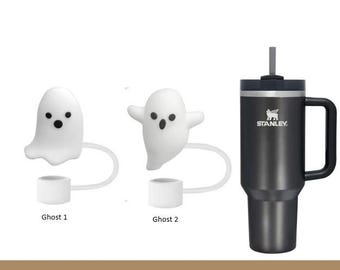 Ghost Straw Topper, White Ghost Cover, Halloween Accessories, 20 oz Topper, Silicone Cup Accessory, Tumbler, Bottle Drink, Halloween, Spooky