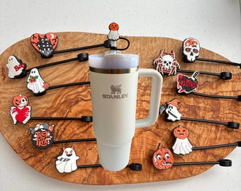 Straw Tumbler, Skeleton Straw Cover, Ghost, Halloween, Skull Topper, Tumbler, Water Bottle Drink Topper, Halloween Straw Topper Fall Decor