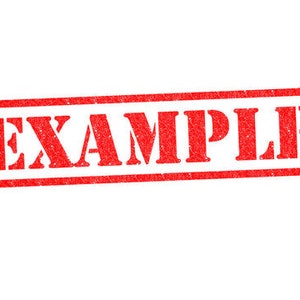 Puede incluir: Un sello de goma rojo con la palabra "EXAMPLE" en letras blancas.