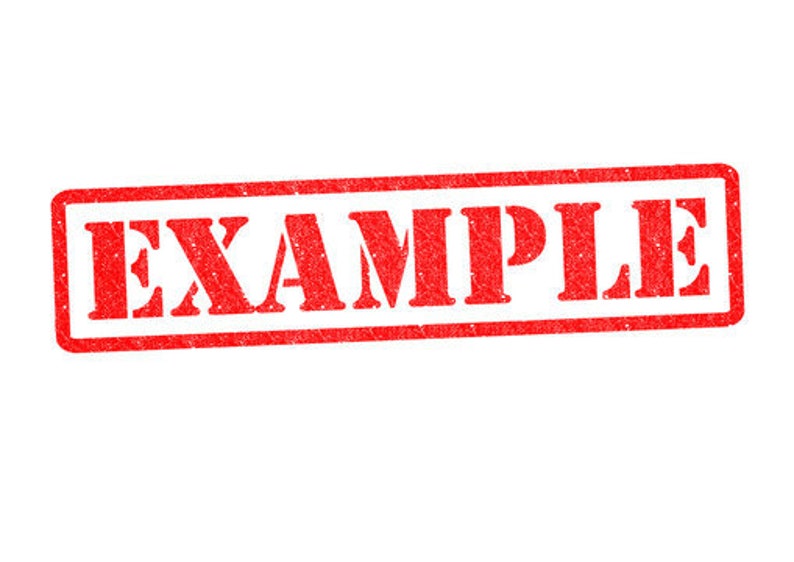 May include: Red rubber stamp with the word "EXAMPLE" in white letters.