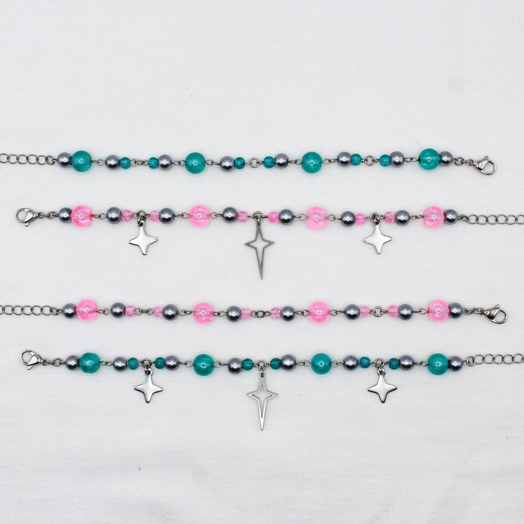 Cyber Princess Mismatched Stacking Charm Bracelets Y2K Alternative ...