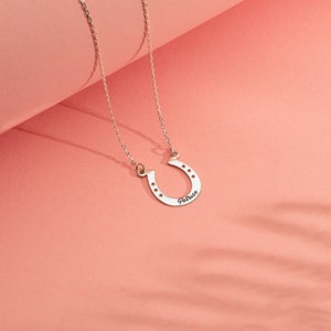 Engraved with Your Name or Horse Name,Custom Name Necklace,  Personalized Horseshoe Necklace,  Lucky Horseshoe Pendant Necklace