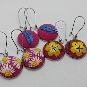 BoHo Embroidered Earrings Hand embroidered wool felt with brass ear wires 