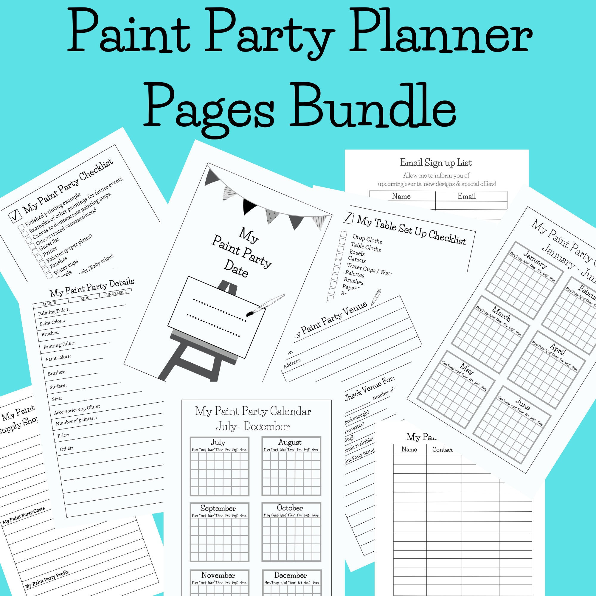 Paint Party Planner Bundle, Instant Digital Download, Checklists