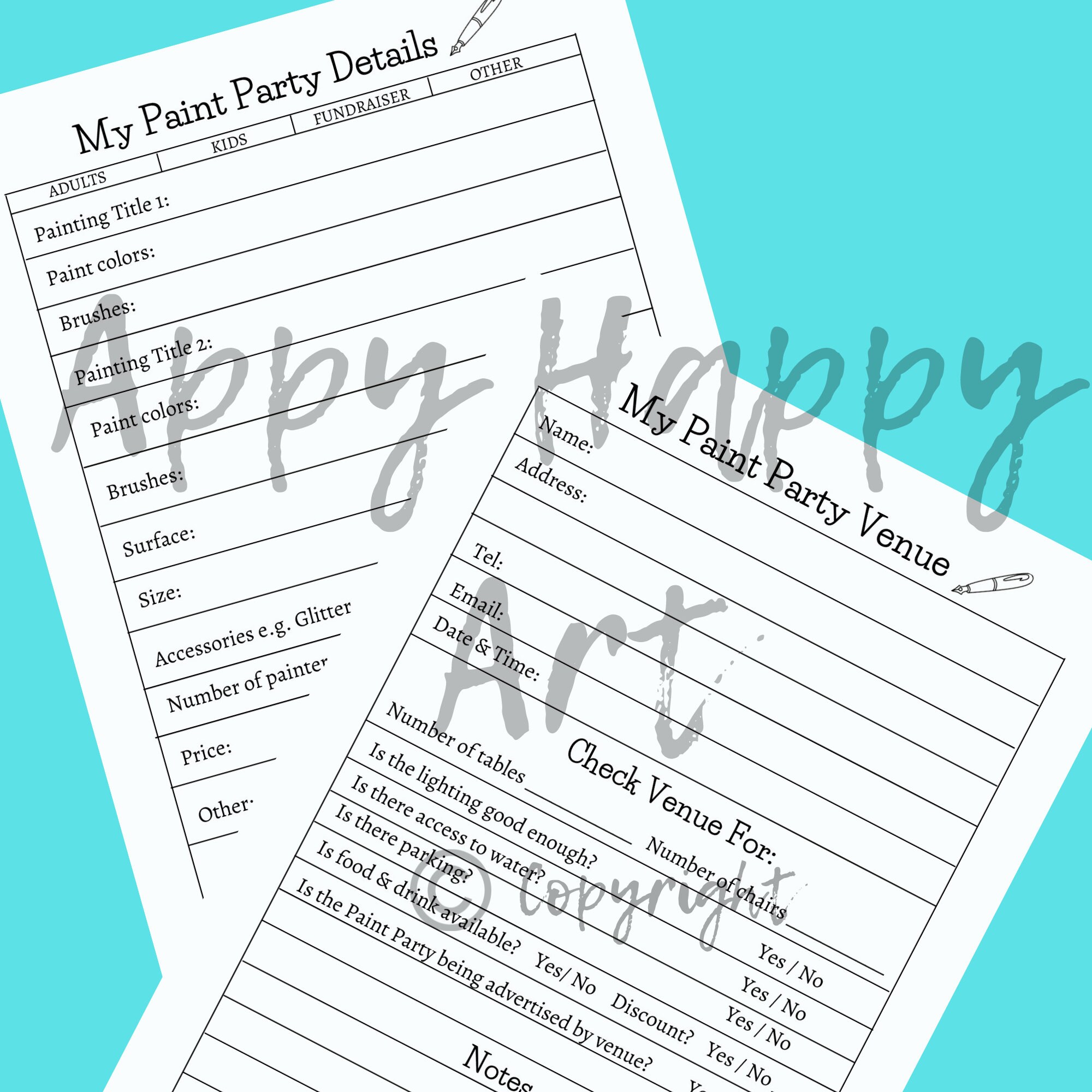 Paint Party Planner Bundle, Instant Digital Download, Checklists