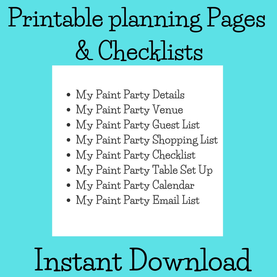 Paint Party Planner Bundle, Instant Digital Download, Checklists