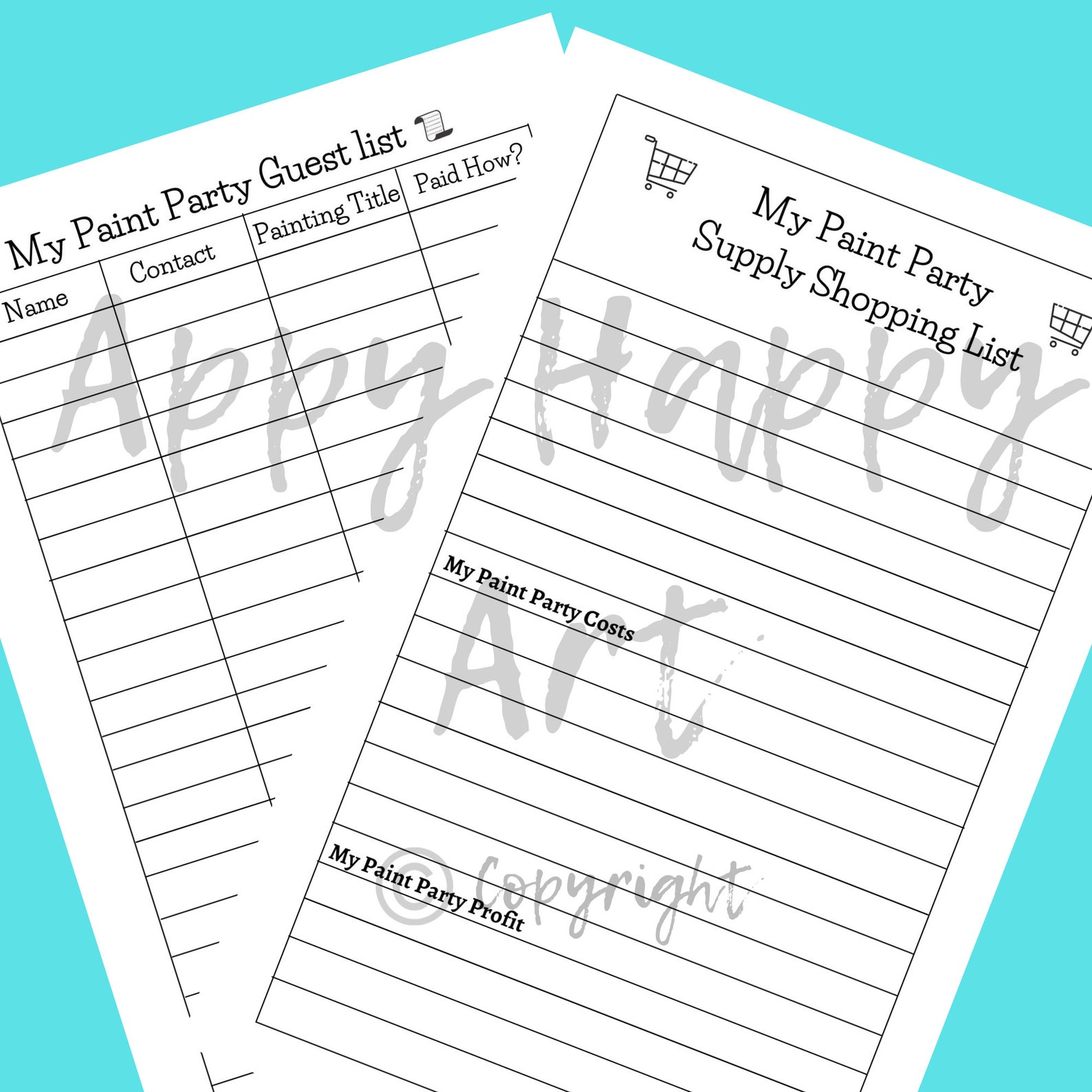 Paint Party Planner Bundle, Instant Digital Download, Checklists