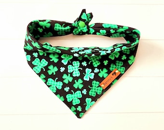 St Patrick Day Dog and Cat Bandana Shamrock Dog Bandana Green Check Dog Bandana St Patty Day Dog Scarf Tie & Snap Bandana Puppy Scarf
