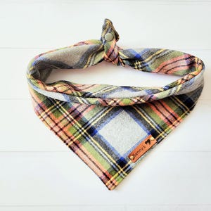 Gray Plaid Flannel Dog Bandana: Tie & Snap Cat Scarf