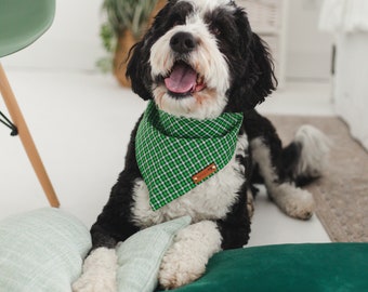 Green Plaid Dog Bandana St Patricks Dog Bandana  Green Cotton Plaid Dog Bandana Tie & Snap Bandana Puppy Bandana Puppy Gift